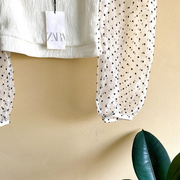 Zara Dotted Mesh Puff Sleeves Size M - Picture 3 of 5
